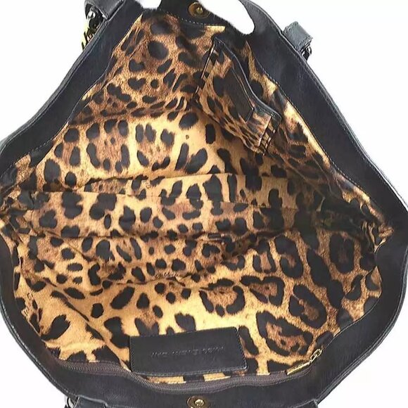 Auth DOLCE&GABBANA Chain Handbag Black/Gold Leather/Metal - Picture 13 of 14